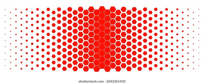 Halftone red hexagons background on white background. Honeycomb. Color effects in vector.