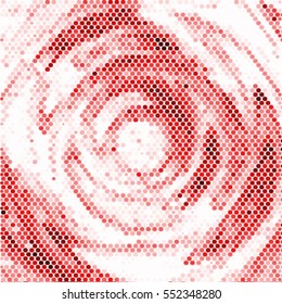 Halftone red ripple in water with concentric circles. Spotted swirl abstract vector illustration background