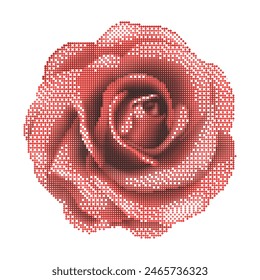 Halftone red rose collage element in y2k style, vintage punk, silhouette dots rose. Vector illustration