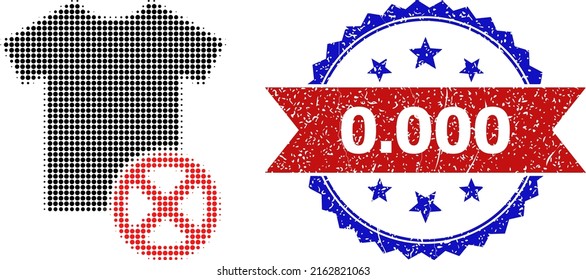 Halftone reject dress icon, and bicolor unclean 0.000 watermark. Halftone reject dress icon is constructed with small circle pixels. Vector watermark with scratched bicolored style, 0.