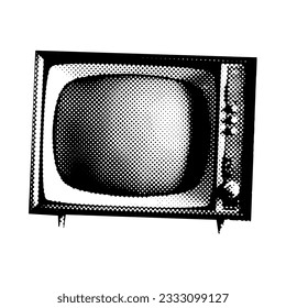 Halftone retro television device. Vintage TV collage element. Vector illustration of grunge art templates. Dotted pop art