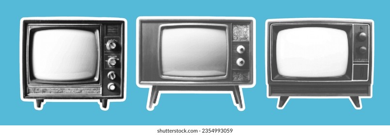 Halftone retro tv set. Old vintage TV in trendy dotted pop art style.