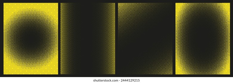 Halftone retro Y2K abstract bitmap vertical background set. Geometric Grunge yellow frame dither dots texture. Vector illustration