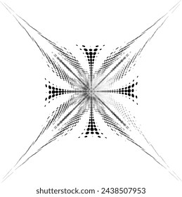 Halbton rhombische Polka Dot Mandala mit einem Kugelkreuz in der Mitte. Verfärbung des rechten Sektors. Für Logos, Marken. Vektor.
