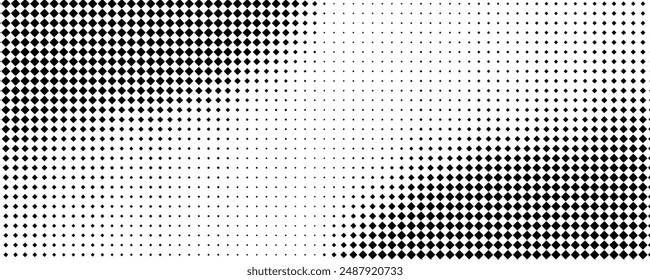 Halftone Rhombus Pattern Border Vector Abstract Geometric Technology Background. Retro Colored Half Tone Squares Texture. Minimal Style Dynamic Tech Wallpaper