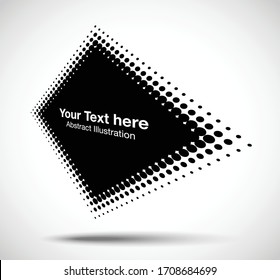 Halftone rhombus perspective frame abstract dots logo emblem design element for technology, medical, treatment, cosmetic. Square border Icon using halftone circle dots raster texture. Vector