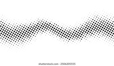 Onda negra de ritmo semitono. Ilustración vectorial. Patrón de puntos de círculo de semitono.