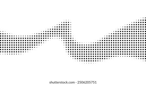 Halftone rhythm black wave. Vector illustration. Halftone square dots pattern.