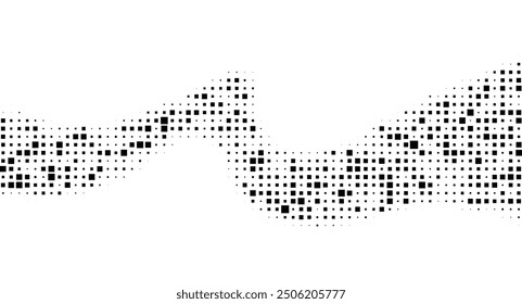 Halftone rhythm black wave. Vector illustration. Halftone square dots pattern.