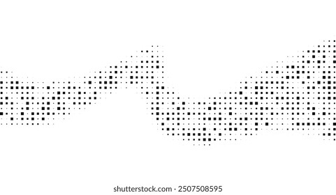 Halftone rhythm black wave. Vector illustration. Halftone square dots pattern.