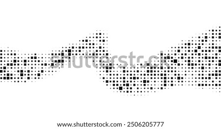 Halftone rhythm black wave. Vector illustration. Halftone square dots pattern.