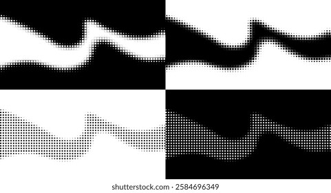 Halftone rhythm waves set. Vector illustration. Halftone square dots pattern collection.