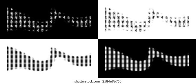 Halftone rhythm waves set. Vector illustration. Halftone line dots pattern collection. 