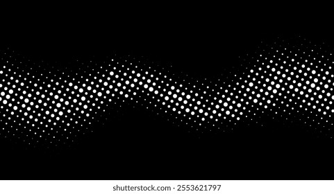 Halftone rhythm white wave. Vector illustration. Halftone circle dots pattern.