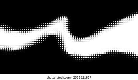 Halftone rhythm white wave. Vector illustration. Halftone square dots pattern.