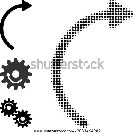 Halftone rotate right. Dotted rotate right made with small round pixels. Vector illustration of rotate right icon on a white background. Halftone pattern contains circle pixels.