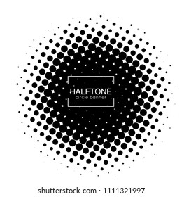 Halftone round banner. Vector dotted pattern.
