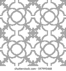 Halftone round black seamless background curve cross flower line
