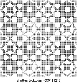 Halftone round black seamless background star cross square geometry