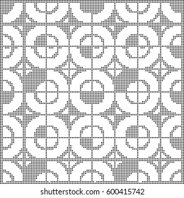 Halftone round black seamless background round square cross