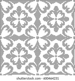 Halftone round black seamless background spiral curve cross flower