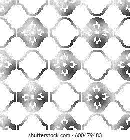 Halftone round black seamless background tracery curve flower