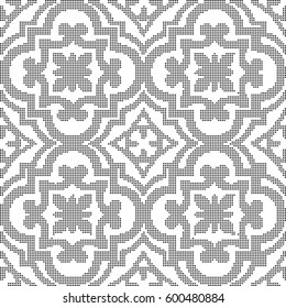Halftone round black seamless background curve square cross flower