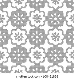 Halftone round black seamless background round cross flower