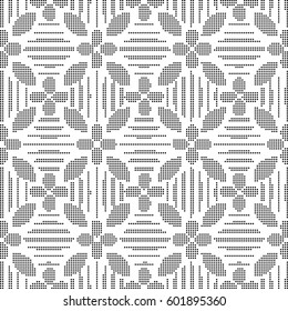 Halftone round black seamless background curve cross line flower