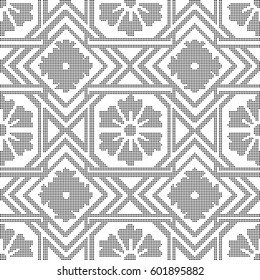 Halftone round black seamless background square check cross flower