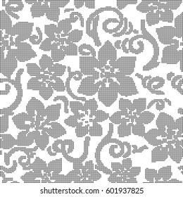 Halftone round black seamless background flower spiral stem