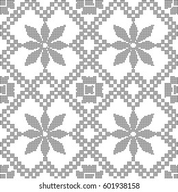 Halftone round black seamless background check cross square flower
