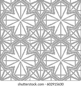 Halftone round black seamless background star polygon cross line