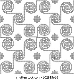 Halftone round black seamless background spiral vortex cross flower