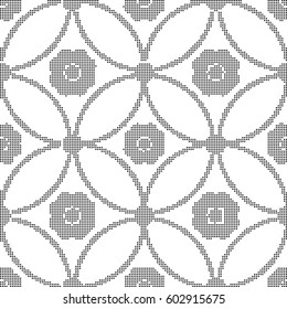 Halftone round black seamless background round cross frame flower