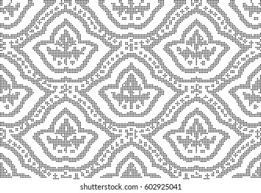Halftone round black seamless background dot curve line flower