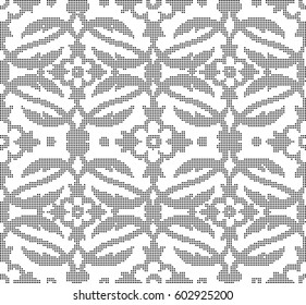 Halftone round black seamless background garden flower curve cross leaf