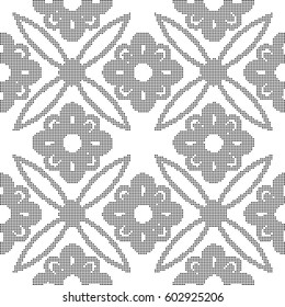 Halftone round black seamless background cross round flower