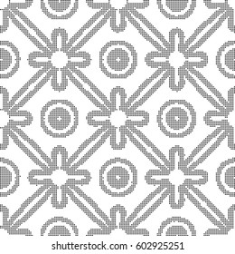 Halftone round black seamless background round cross ribbon flower