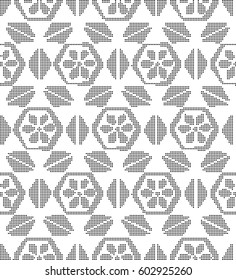 Halftone round black seamless background polygon cross triangle flower