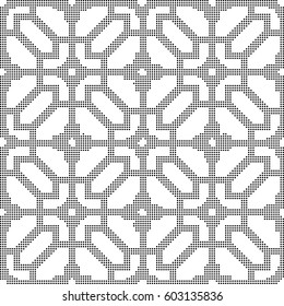 Halftone round black seamless background polygon cross flower