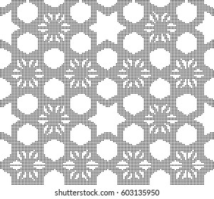 Halftone round black seamless background star geometry cross polygon