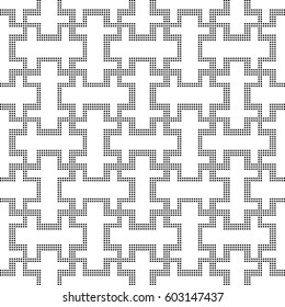 Halftone round black seamless background double cross spiral geometry