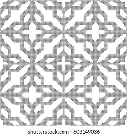 Halftone round black seamless background cross checck lattice flower