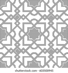 Halftone round black seamless background star check cross spiral