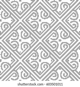 Halftone round black seamless background diamond spiral check cross