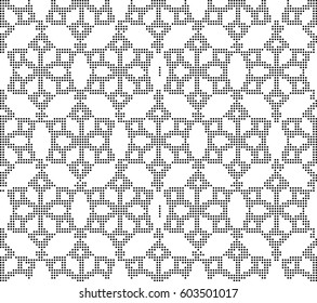Halftone round black seamless background star cross flower kaleidoscope