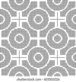 Halftone round black seamless background round square cross