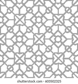Halftone round black seamless background cross check geometry kaleidoscope