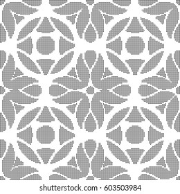 Halftone round black seamless background round cross flower kaleidoscope